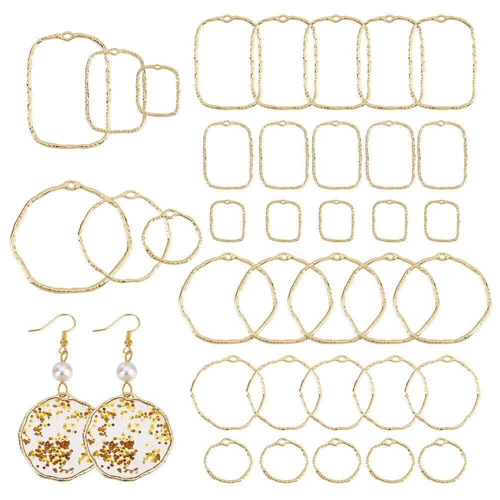 1780 48Pcs 6 Styles Open Back Bezel Pendants Geometric Hollow Frame